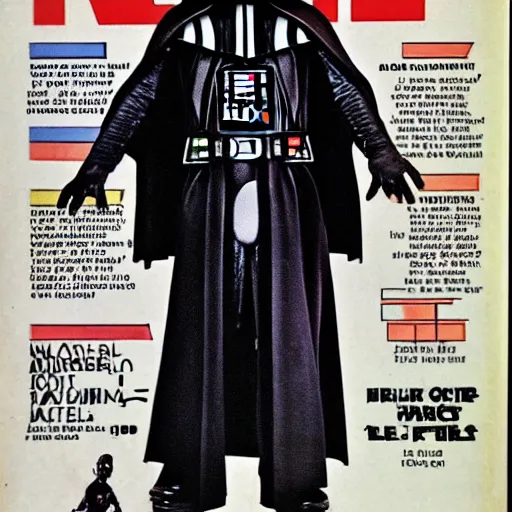 Prompt: Darth Vader 70's fashion magazine