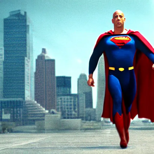 Prompt: film still of vin diesel as superman, film grain