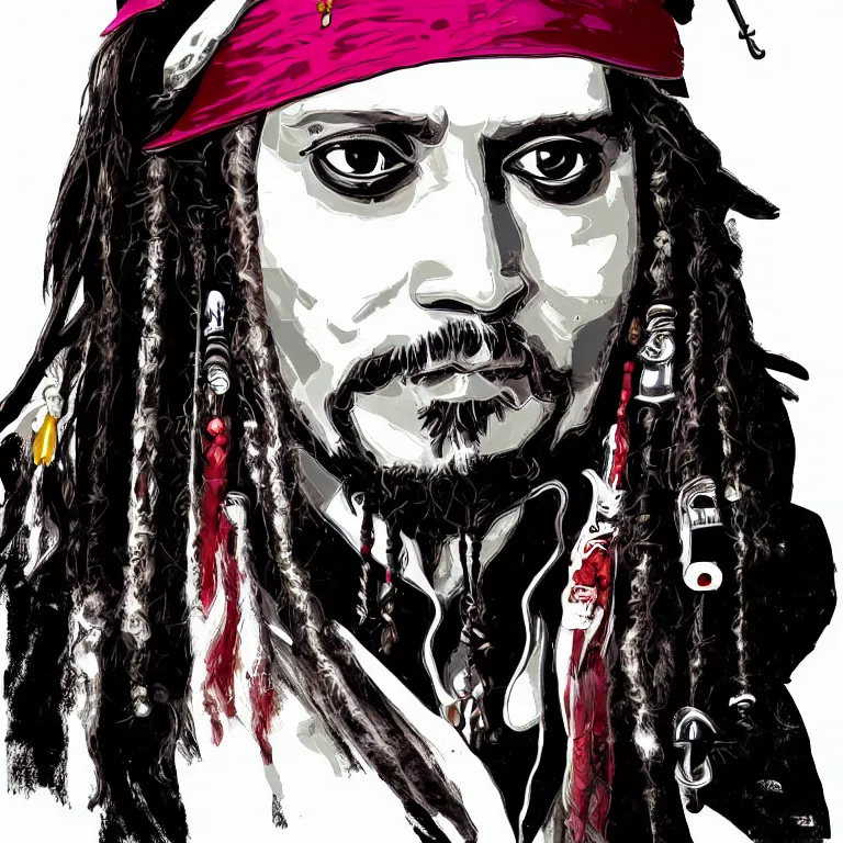 Image similar to Portrait of Captain Jack Sparrow by Andy Warhol, Trending on ArtStation