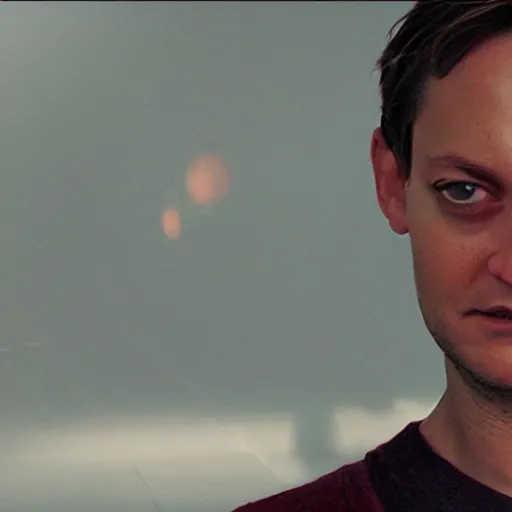 Image similar to evil tobey maguire, cinematic lighting