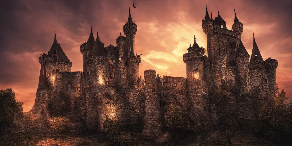 Prompt: a castle, fantasy, hyper realistic, dramatic lighting, cinematic, 35mm lens, 8k,