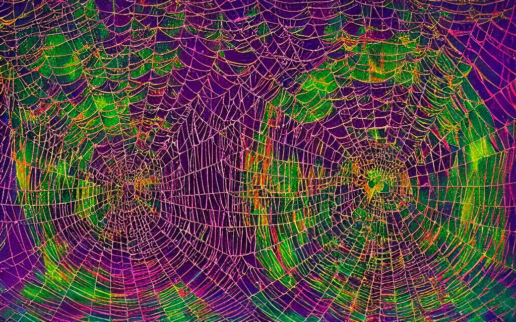 Image similar to adamantine spider spirit iridescent carapace weaving a cosmic web