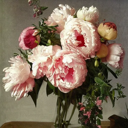 Image similar to atmospheric beautiful men's lips kiss a bouquet of white delicate peony in the sunny room of his beloved wife, wrote renaissance michelangelo