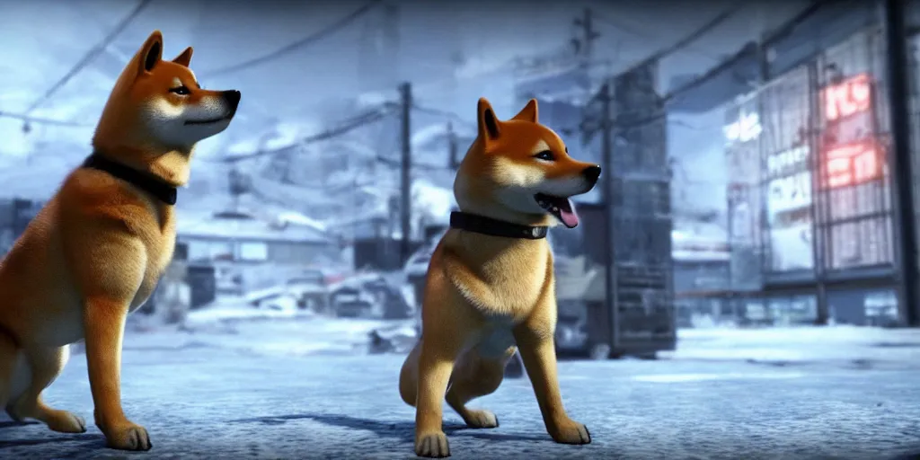 Prompt: A shiba inu dog in Call of Duty Vanguard, cinematic shot, dramatic lighting