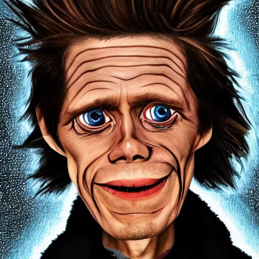 Image similar to willem dafoe with googly eyes by tim burton