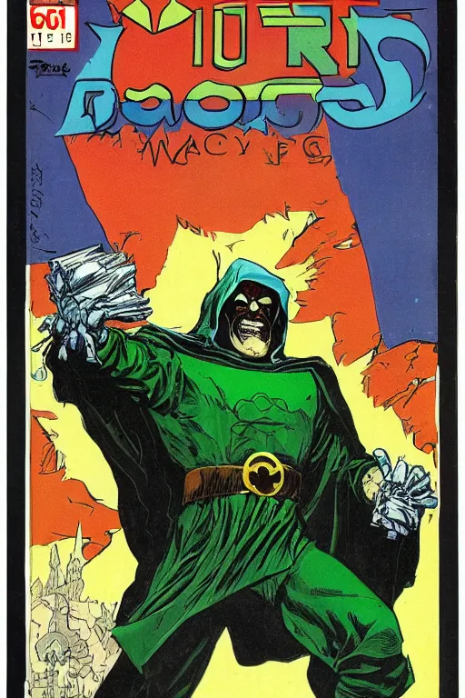 Prompt: dr. doom taking out the garbage, 6 0 ’ s style cartoon cover by jean henri gaston giraud, comic book artist moebius, comic book arzach style