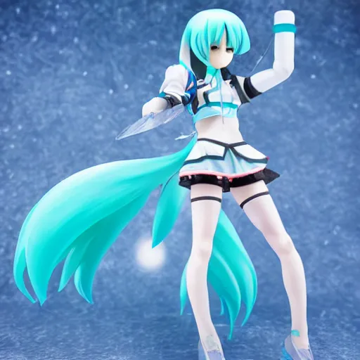 Image similar to putin cosplay hatsune miku isolated vinyl figure, figure photography, dynamic pose, holographic undertones, motion shapes color design, glitter accents on figure, anime stylized, sharp focus, accurate fictional proportions, high delicate defined details, ethereal lighting