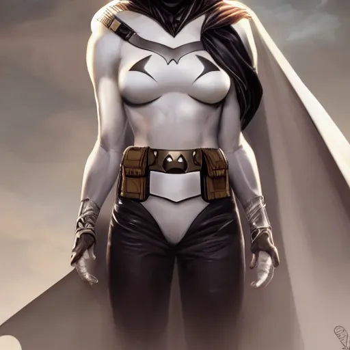 Image similar to characters portrait of MoonKnight mixed with Batman by ArtGerm and Tom Bagshaw, merged character, Full Body, 4k, highly detailed, cinematic lighting