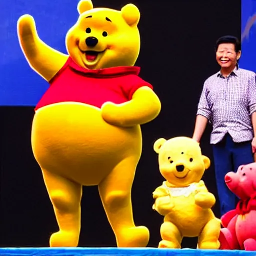 Image similar to xi jinping kissing winnie the pooh on stage