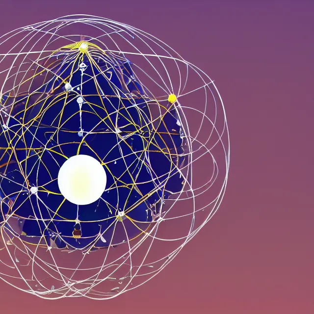 Prompt: photography of a molecule model made of planets, city map, star map, astrology, platonic solids, smoke, sciFi