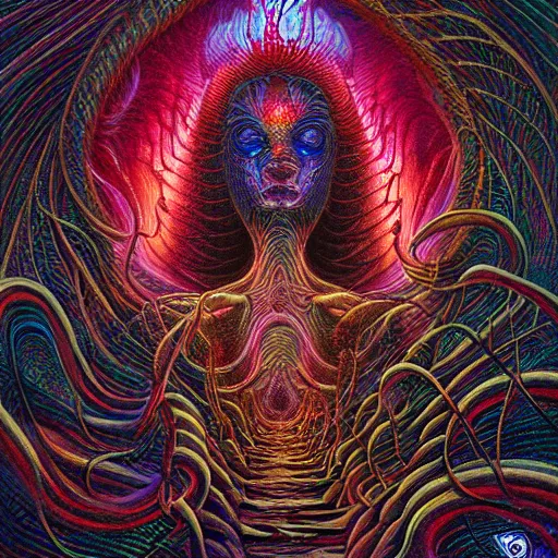 Prompt: psychedelic crystal tentacle hell submerged in evil spirits by alex grey, beksinski, lisa frank, giger, karol bak, greg hildebrandt, mark brooks, takato yamamoto