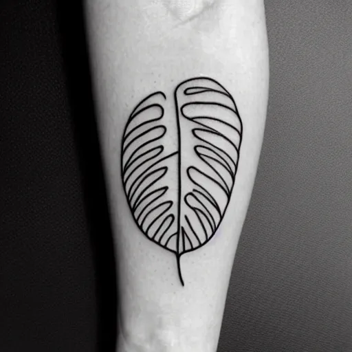 Prompt: thin lines, minimalist and simple tattoo stencil of a monstera deliciosa leaf, intricate lines, elegant