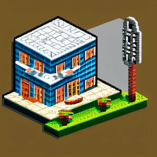 Image similar to House from the movie psycho with motel, pixelart, isometric, sega