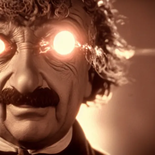 Image similar to ( ( albert einstein as willy wonka ) ) in gears of war, splash art, movie still, cinematic lighting, dramatic, octane render, long lens, shallow depth of field, bokeh, anamorphic lens flare, 8 k, hyper detailed, 3 5 mm film grain