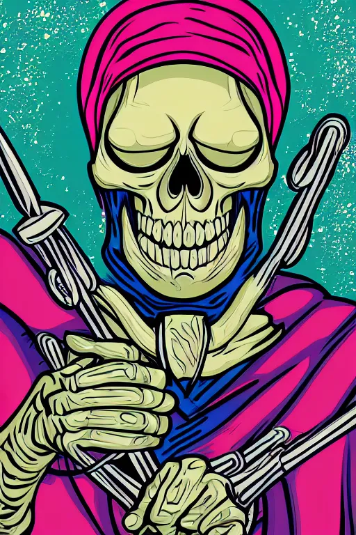 Image similar to A portrait of a skeletor that is a gangster, sticker, colorful, illustration, highly detailed, smooth and clean vector curves, no jagged lines, vector art, smooth