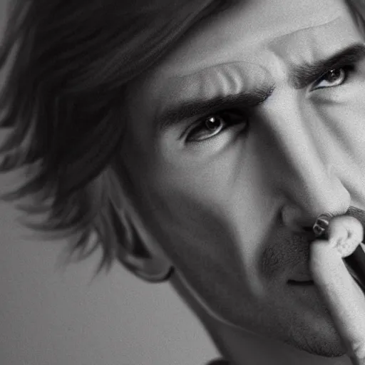 Image similar to a closeup photo of handsome gigachad xqc smoking a cigar, 8k photorealism, extremly detailed, trending on artstation