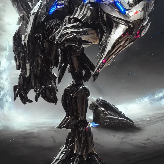 Image similar to cinematic shot, 35 foot tall extremely detailed beautiful handsome quadrupedal western robot mecha dragon, sharp edged black armor, shining gold accents around the edges, sleek OLED blue visor for eyes, four legs, walking in busy neon city streets, sharp claws, epic shot, highly detailed art, sci fi, furry, 3D realistic, warframe fanart, destiny fanart, furry art, dragon art, feral art, macro art, furaffinity, DeviantArt, sofurry
