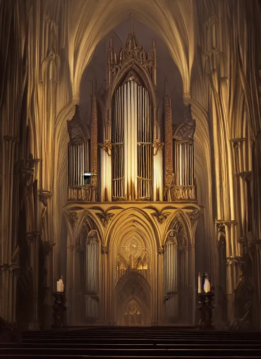 Image similar to pipe organ in a gothic cathedral witching hour, cinematic, heavenly, volumetric light highly detailed, digital painting, artstation, concept art, smooth, sharp focus, epic illustration, unreal engine 5, 8 k illustration by bouguereau and greg rutkowski and edgar maxence