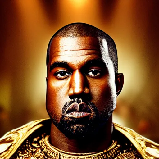 Image similar to Portrait of Kanye West as the god-emperor of mankind, amazing splashscreen artwork, splash art, head slightly tilted, natural light, elegant, intricate, fantasy, atmospheric lighting, cinematic, matte painting