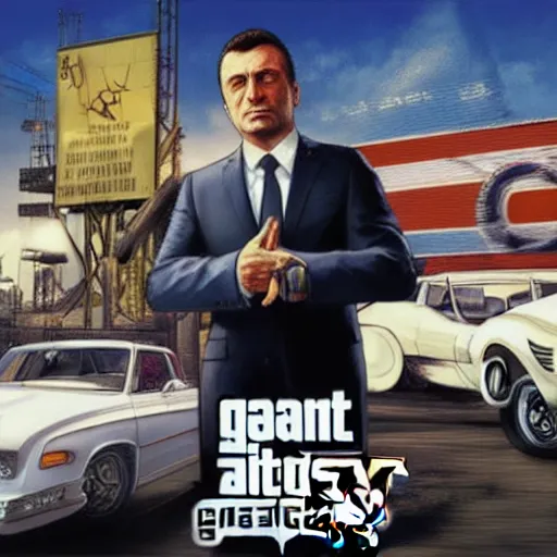 Prompt: “President Zelensky in GTA V, cover art by Stephen Bliss, Boxart, loadscreen”