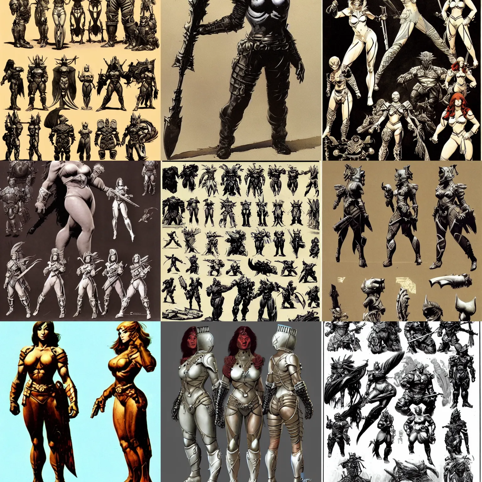 Prompt: game female armor assets by frank frazetta