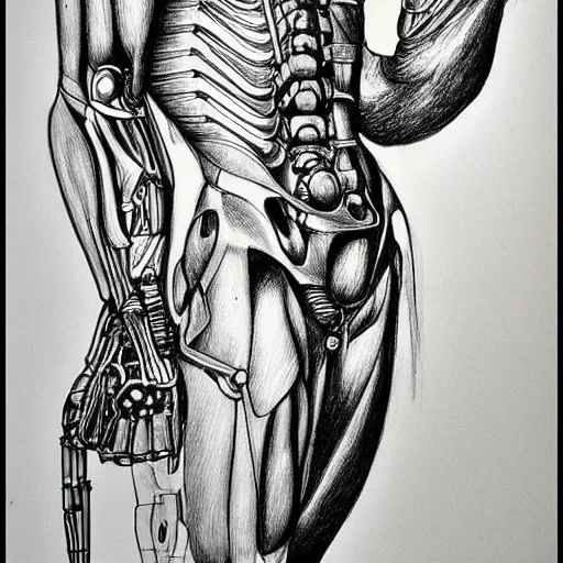 Image similar to futuristic cyborg anatomy drawing by da vinci