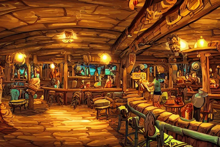 Image similar to secret of monkey island background, pirate pub interior, intricate detail widescreen wallpaper