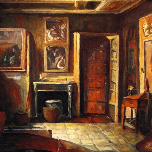 Image similar to oil painting of the room of the nameless painter