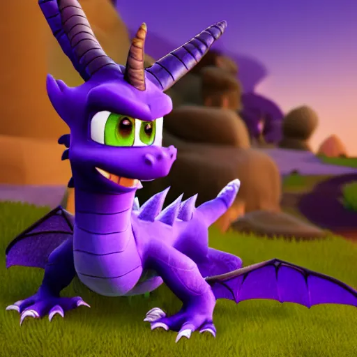 Prompt: Hyperrealistic photo of real life Spyro the Dragon, 4k