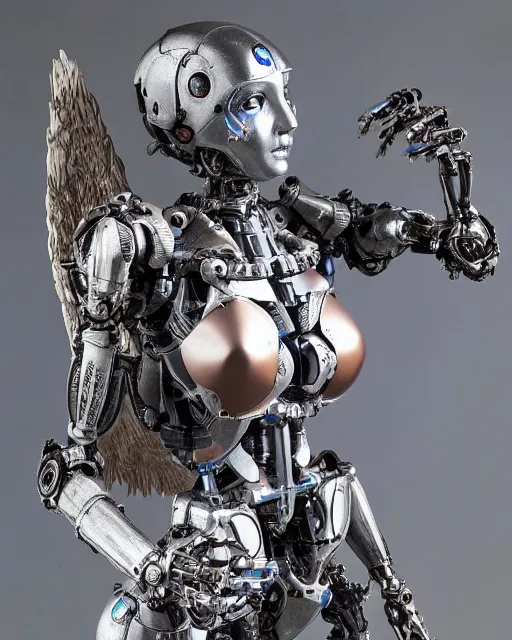 Prompt: sculpture of female angel with solarpunk mecha humanoid robotic parts with bright led lights, pudica pose gesture, by michelangelo, ultra - realistic and intricate, hdr 8 k