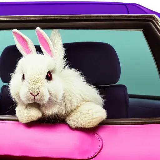 Image similar to easter bunny riding a convertible, studio photo, high quality