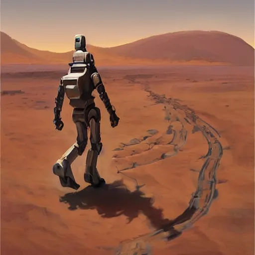 Image similar to a half robot jiraffe walking on mars, trending on artstation, art by greg manchess, guangjian, detailed digital art, artstation hd