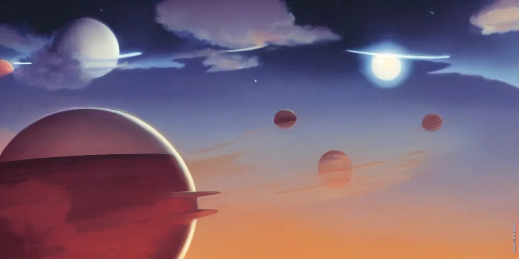 Image similar to blue dreamy cloudscape with a single planet in the clouds, daylight, cinematic lighting, cinematic perspective, syd mead, john harris, federico pelat,