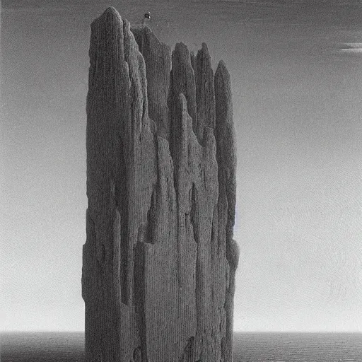 Prompt: you appear smaller than an insect next to the monolith, by Zdzisław Beksiński