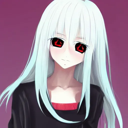 Image similar to white hair red eyes two small horn on the head anime style anime girl