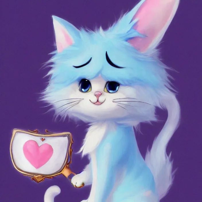 Image similar to cute cat of cheshire from alice in wonderland. an adorable cat with light blue stripes and a big human like playful smile. award - winning digital art, trending on artstation