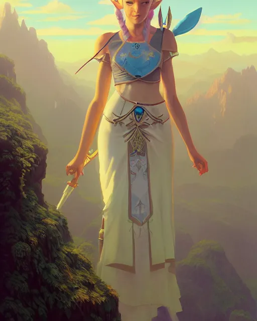 Image similar to highly detailed surreal vfx portrait of jordan jones as princess zelda, stephen bliss, unreal engine, greg rutkowski, loish, rhads, beeple, makoto shinkai and lois van baarle, ilya kuvshinov, rossdraws, tom bagshaw, alphonse mucha, global illumination, detailed and intricate environment