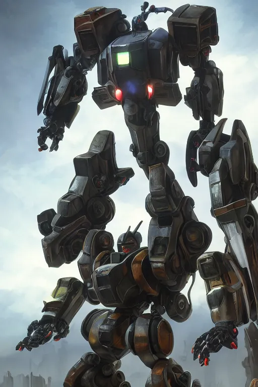 Image similar to mechwarrior 5 : mercenaries mech megaman transformer robot boss tank engine game octane render, 4 k, hd 2 0 2 2 3 d cgi rtx hdr style chrome reflexion glow fanart, global illumination ray tracing hdr fanart arstation by ian pesty by jesper ejsing pixar and disney unreal zbrush central hardmesh