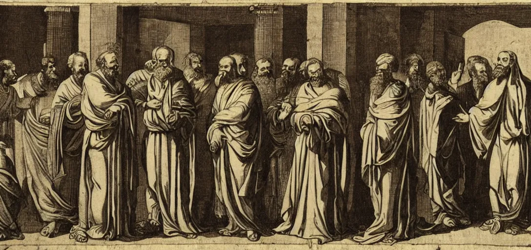 Image similar to origen of alexandria debates with epiphanius of salamis on a presidential debate stage