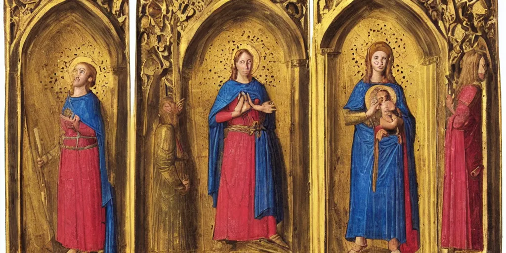 Prompt: Hasbulla portrayed as our lord and saviour, medieval triptych