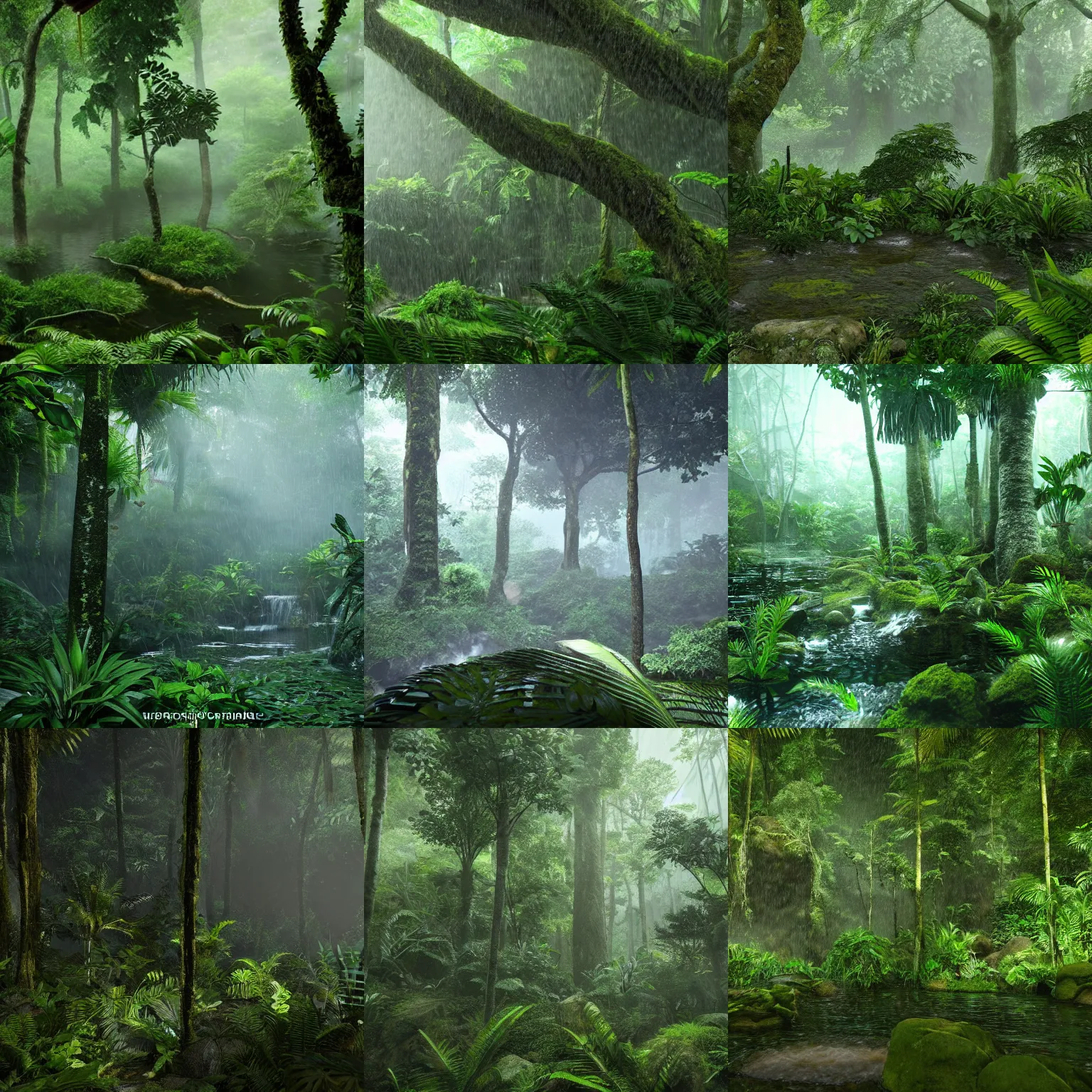 Prompt: unreal engine render of a dense rain forest, photo realism and very detailed and realistic, comparable to real life