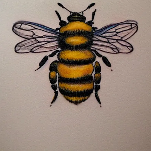 Prompt: watercolor bee tattoo in the style of michael whelan