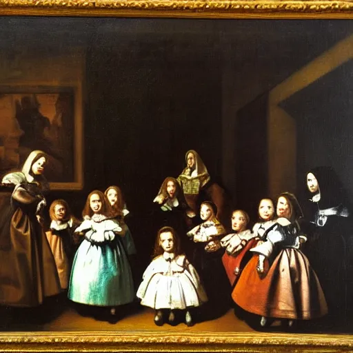 Prompt: las meninas fine art, oil on canvas baroque style 1 6 5 6 by diego velasquez.