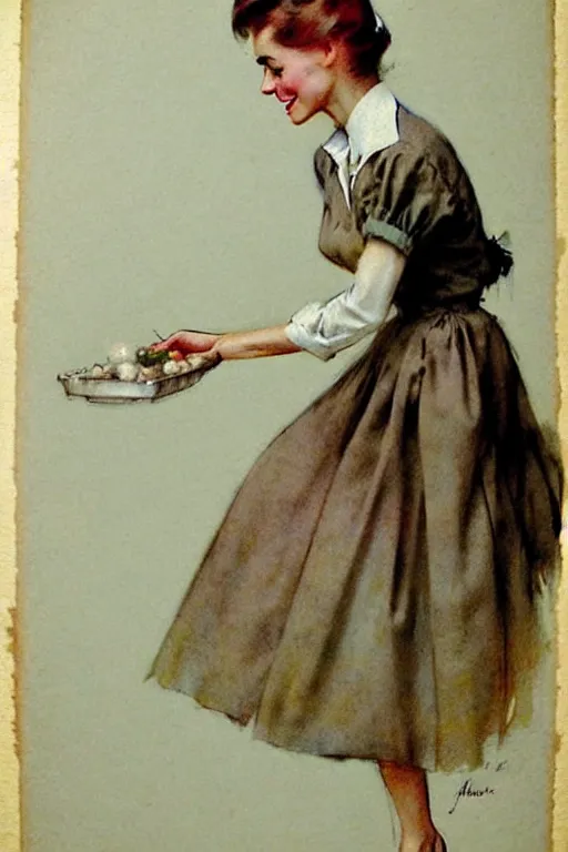 Image similar to (((((1950s magazine add house wife . muted colors.))))) by Jean-Baptiste Monge !!!!!!!!!!!!!!!!!!!!!!!!!!!