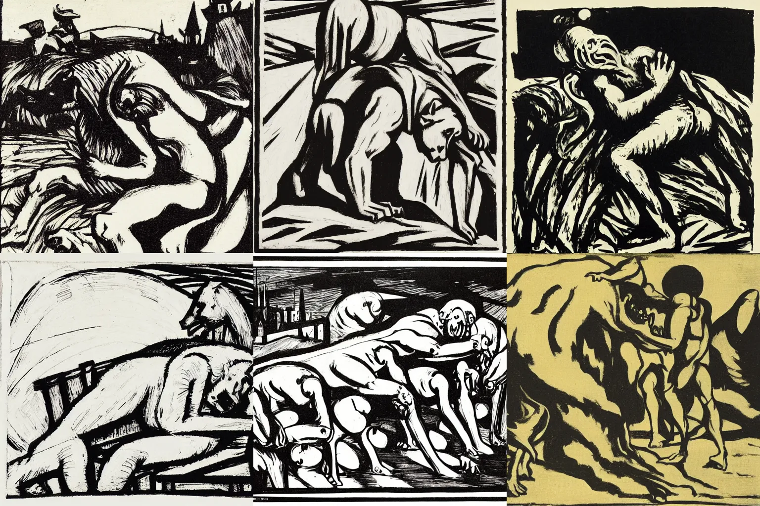 Prompt: rough beast slouches towards bethlehem, woodcut by edward hopper and alexander rodchenko