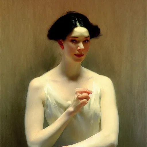 Prompt: yanjun cheng portrait of a beautiful android by norman rockwell, bouguereau