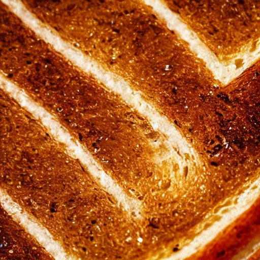 Image similar to an extreme close up of a piece of toast, 80mm macro lens