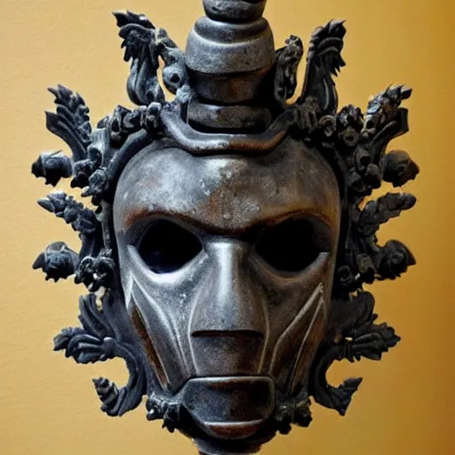 Image similar to an ominous dark ancient mask. gothic baroque. symmetric. epic.