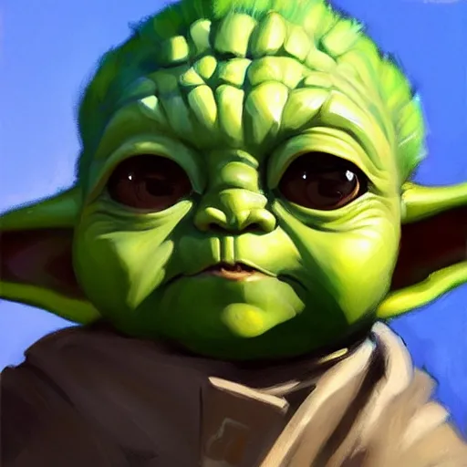 Image similar to greg manchess portrait painting of baby yoda grogu as overwatch character, medium shot, asymmetrical, profile picture, organic painting, sunny day, matte painting, bold shapes, hard edges, street art, trending on artstation, by huang guangjian and gil elvgren and sachin teng