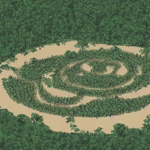 Image similar to a illustration of an architectural plan view of a labyrinth of the deforestation in amazona crisis